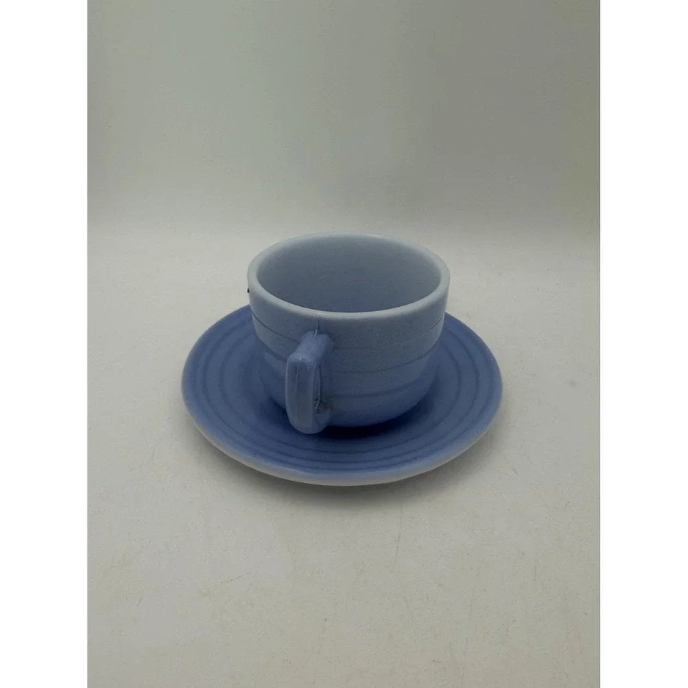 Vintage Hazel Atlas Little Hostess Blue Cup & Saucer Platonite Pastelware